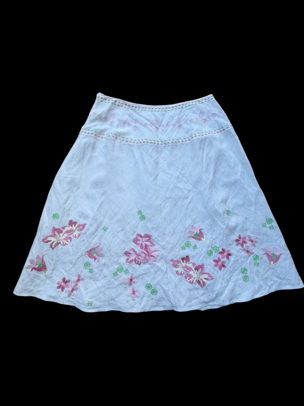 dressbarn White A-Line Skirt with Pink and Green Floral Embroidery - Picture 3 of 9